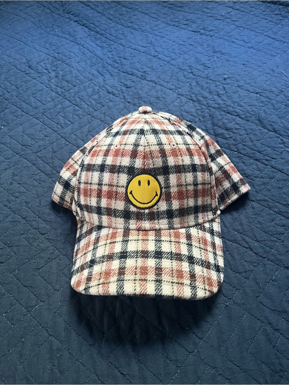 aerie Plaid Baseball Cap with Yellow Smiley Patch
